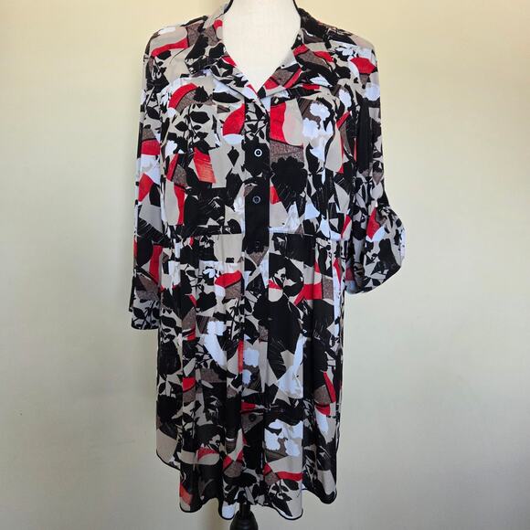 Style&Co Tops - Style & Co 2X Chiffon Tunic Blouse/Dress 3/4 Roll Tab Sleeve Button Front Flowy